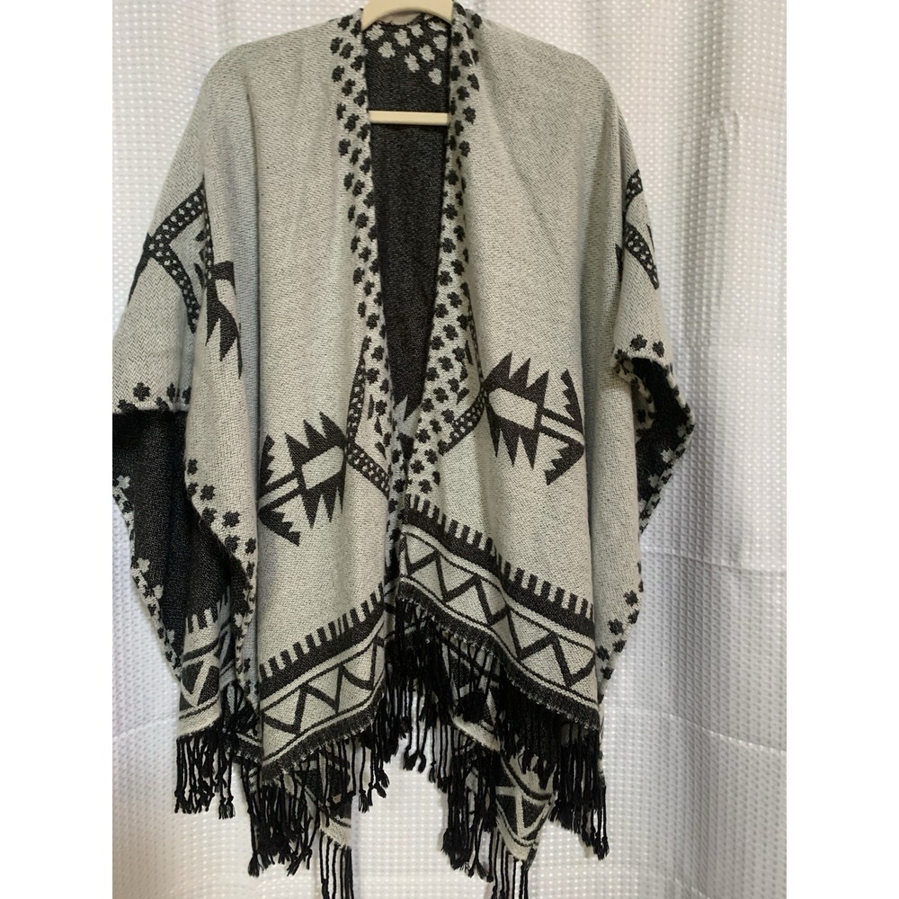 Grey Black Large Aztec‎ Poncho